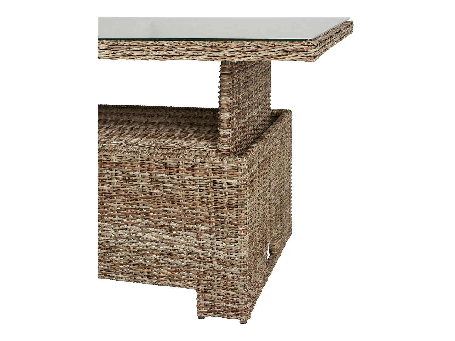 Gram Table de jardin 134 x 84 cm H 68/44, avec fonction élévatrice, avec plateau en verre, naturel.