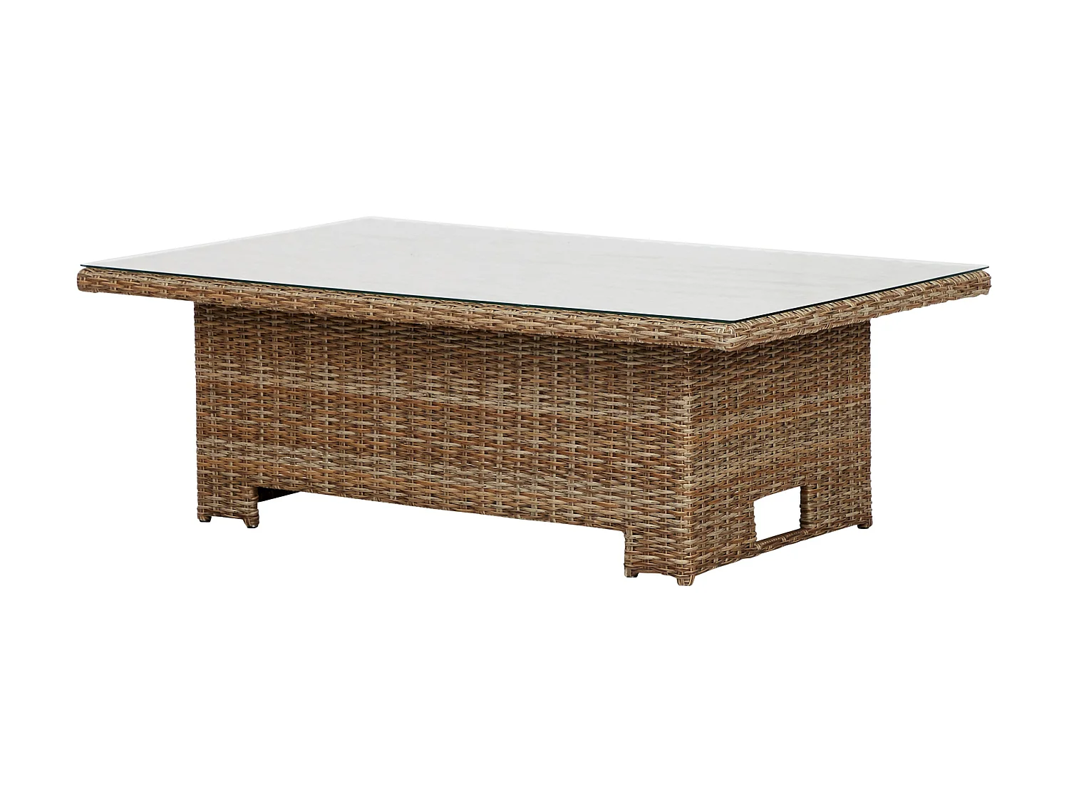 Gram Table de jardin 134 x 84 cm H 68/44, avec fonction élévatrice, avec plateau en verre, naturel.