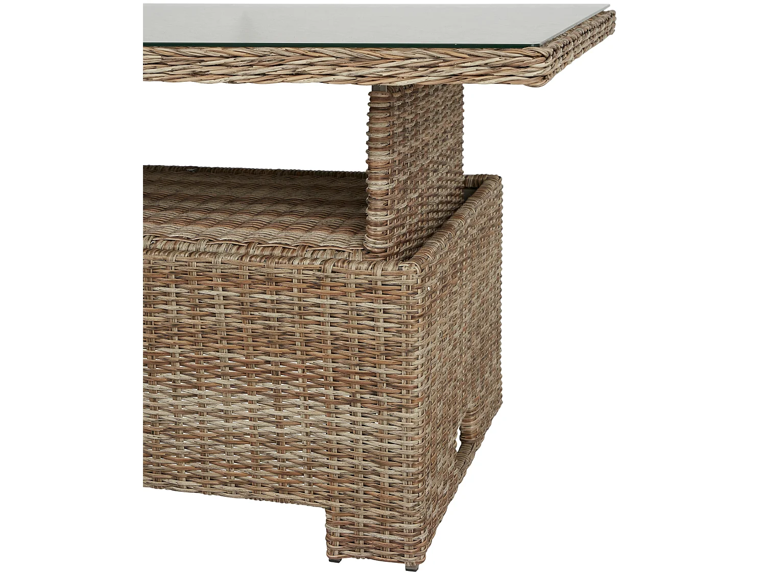 Gram Table de jardin 134 x 84 cm H 68/44, avec fonction élévatrice, avec plateau en verre, naturel.