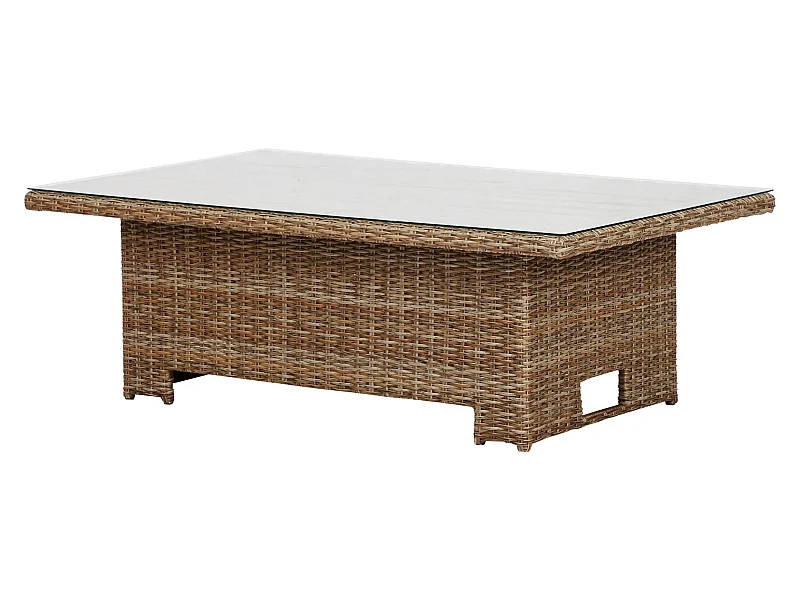 Gram tuintafel 134 x 84 cm H 68/44, met "up & down", met glasplaat, naturel.