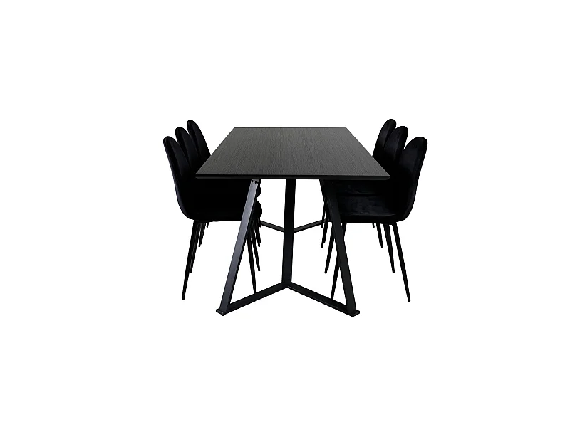 MarinaBLBL ensemble table, table noir et 6 Polar chaises Velours noir.