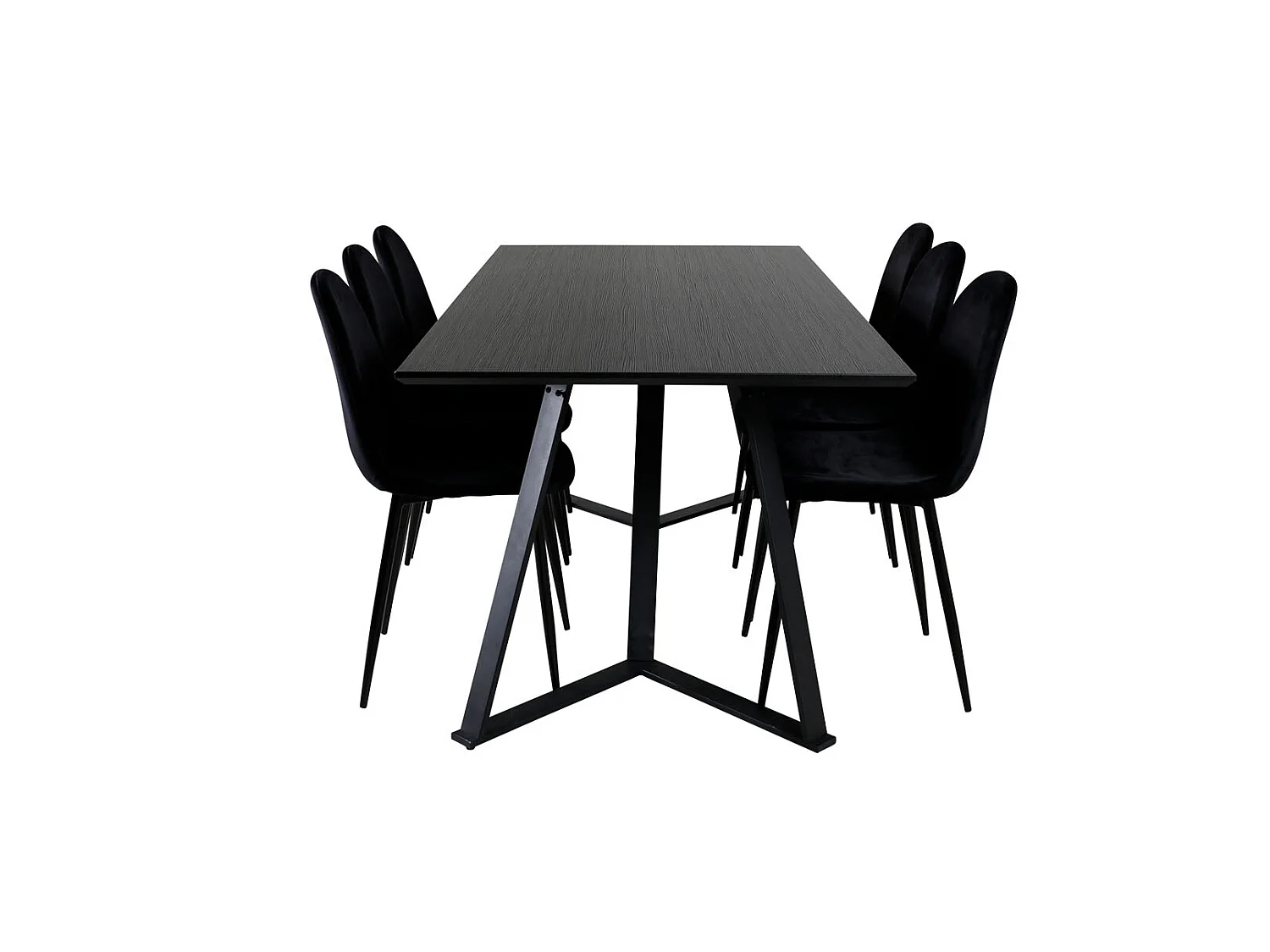 MarinaBLBL ensemble table, table noir et 6 Polar chaises Velours noir.