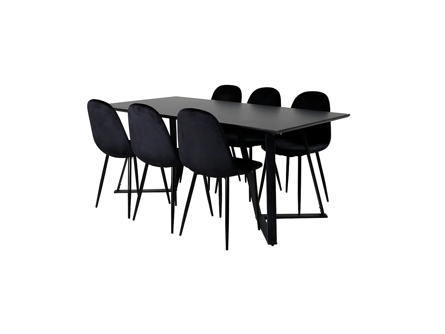 MarinaBLBL ensemble table, table noir et 6 Polar chaises Velours noir.