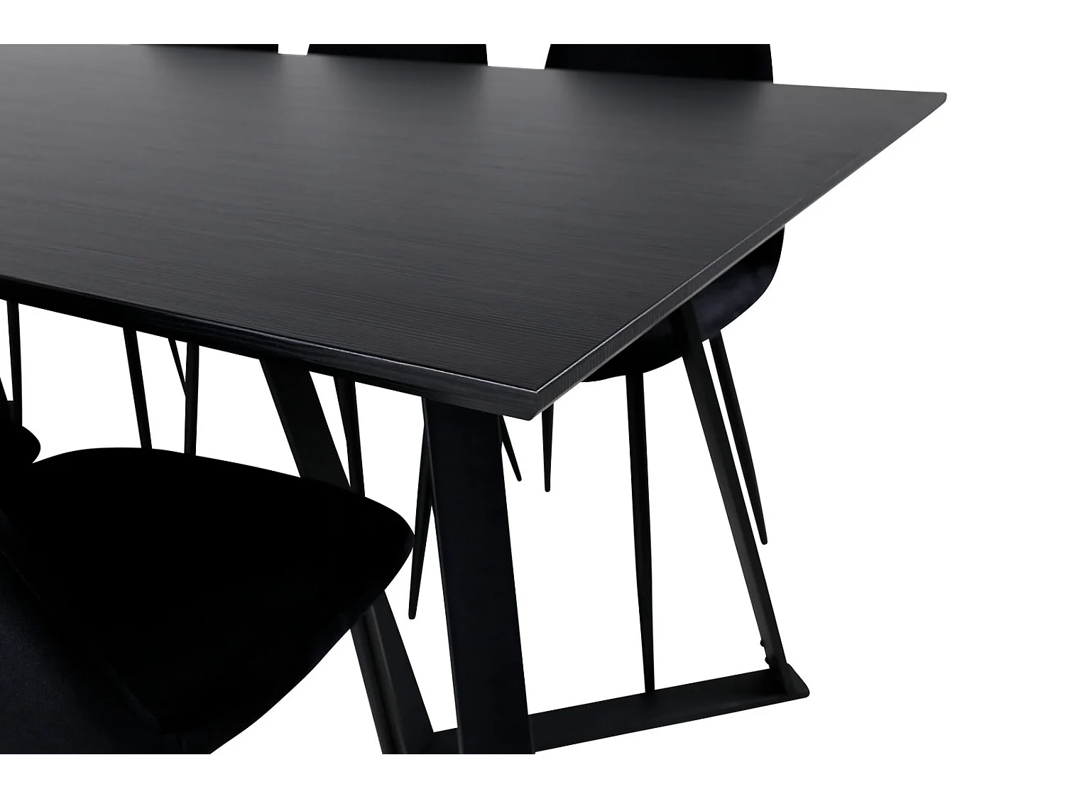 MarinaBLBL ensemble table, table noir et 6 Polar chaises Velours noir.