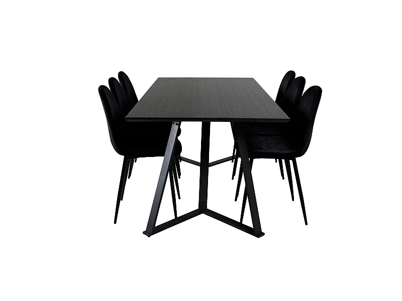 MarinaBLBL ensemble table, table noir et 6 Polar chaises Velours noir.