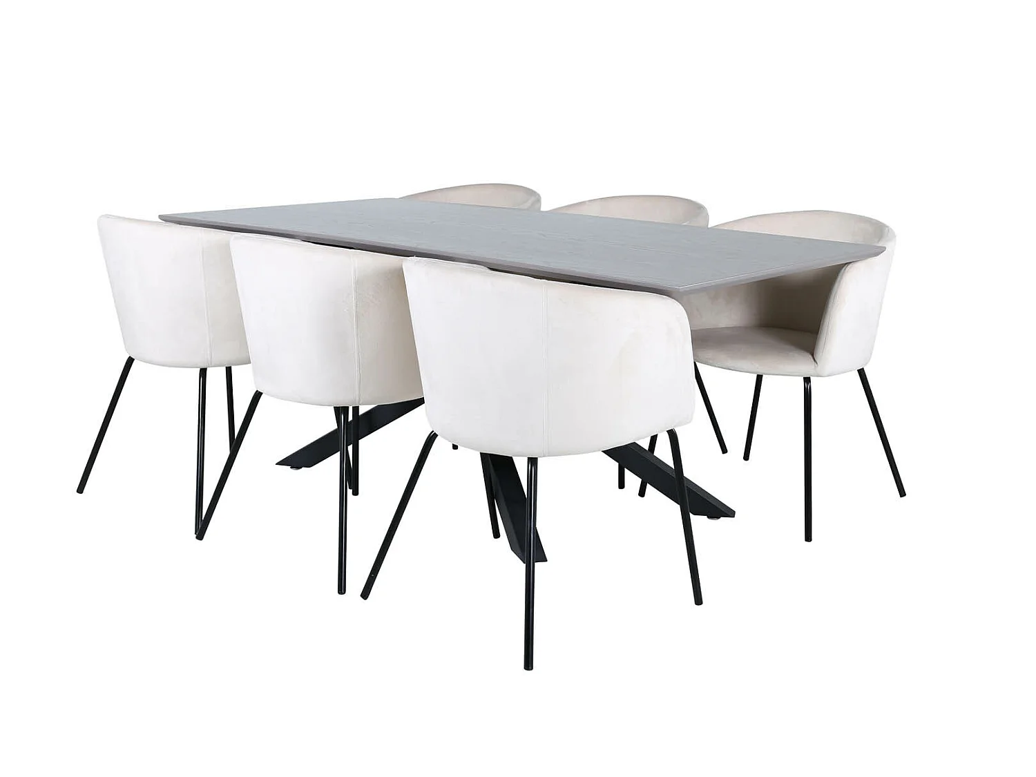 PiazzaGRBL ensemble table, table gris et 6 Berit chaises Velours beige.