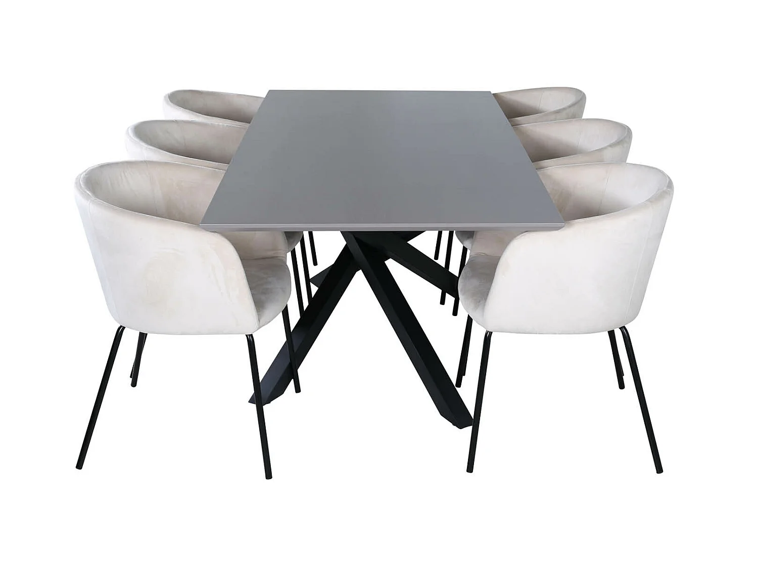 PiazzaGRBL ensemble table, table gris et 6 Berit chaises Velours beige.