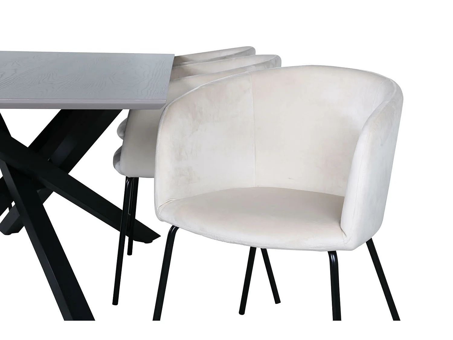 PiazzaGRBL ensemble table, table gris et 6 Berit chaises Velours beige.