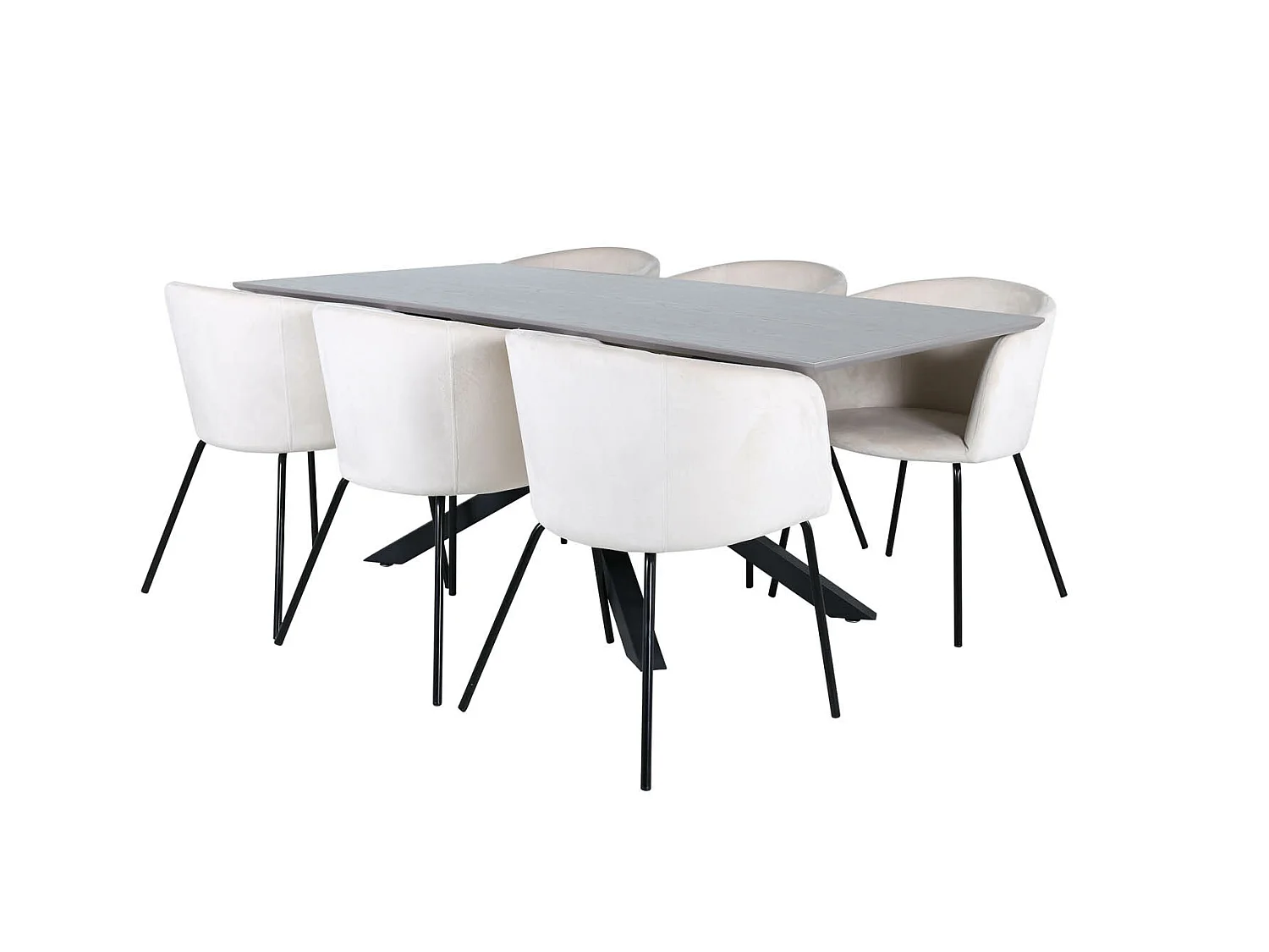 PiazzaGRBL ensemble table, table gris et 6 Berit chaises Velours beige.