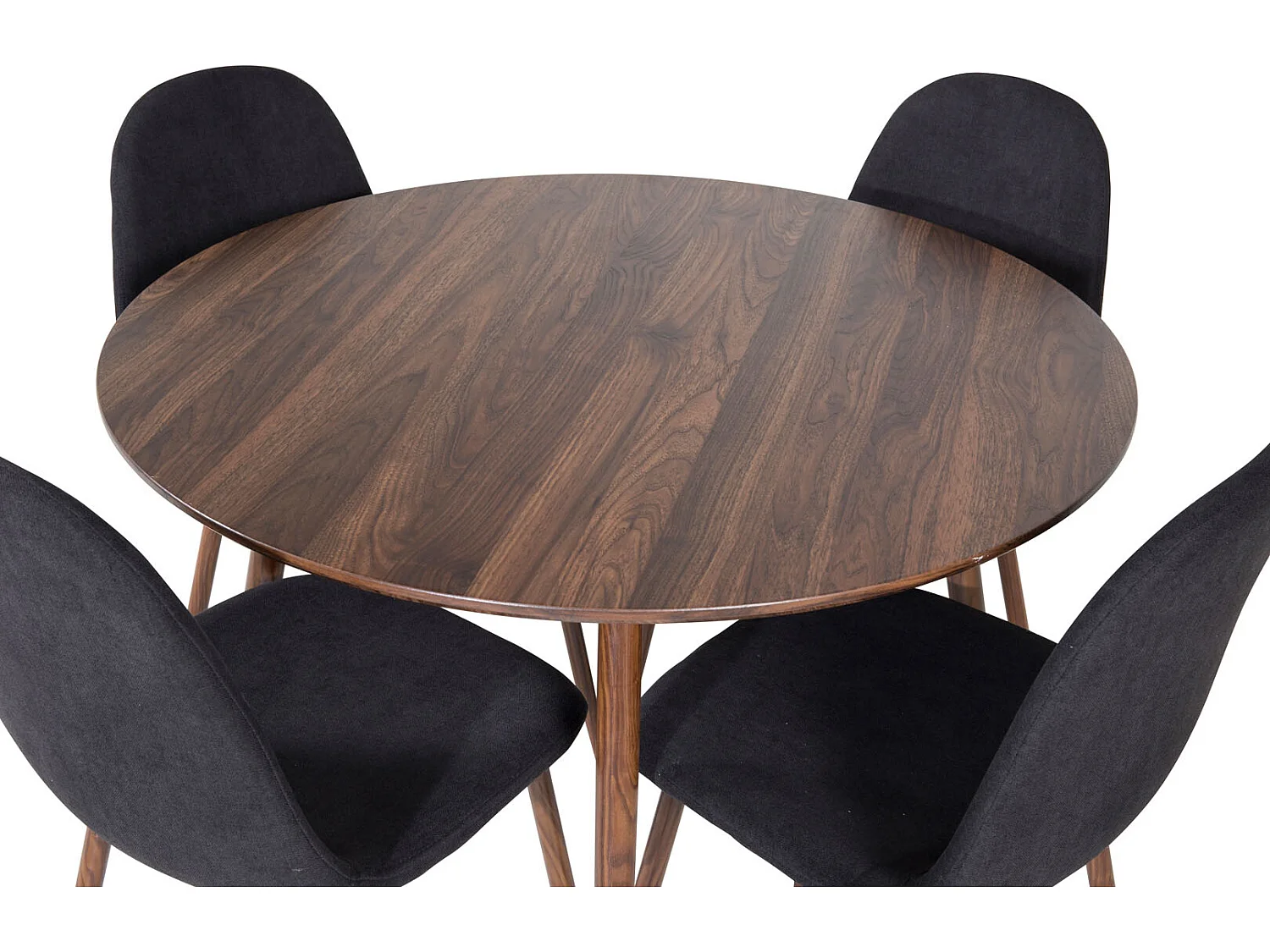 PlazaWA100 Essgruppe Esstisch Nussbaum dekor und 4 Polar Esszimmerstühle schwarz.