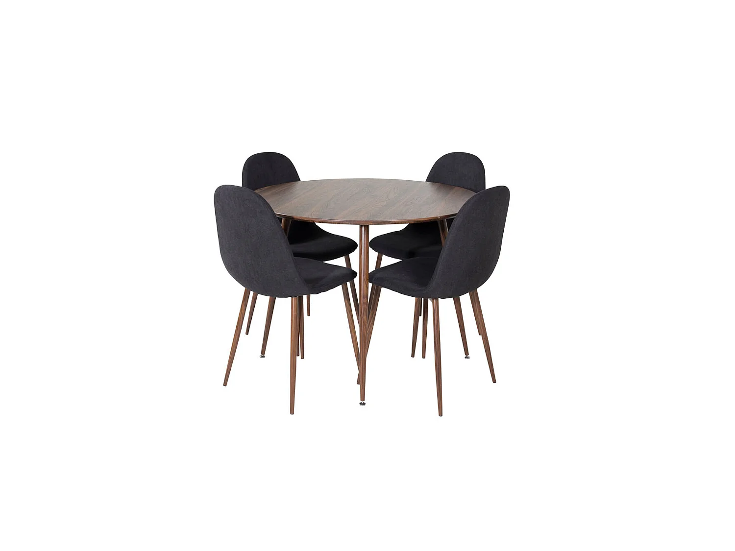 PlazaWA100 eethoek eetkamertafel Okkernoot decor en 4 Polar eetkamerstal zwart.