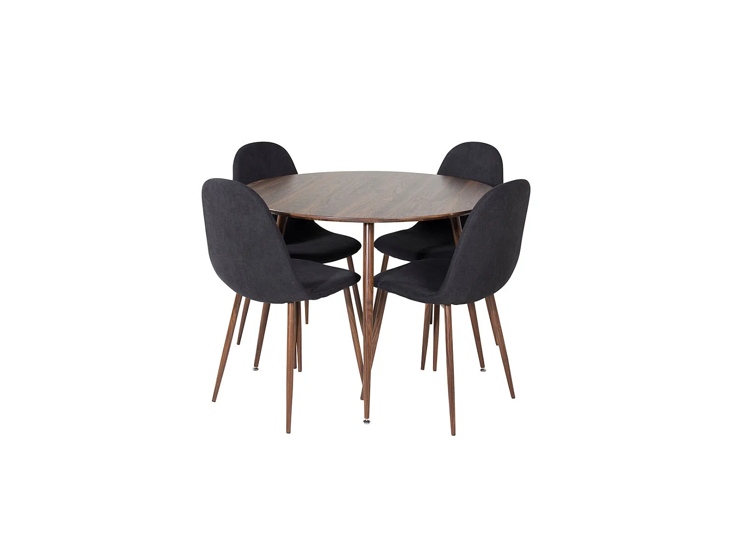 PlazaWA100 ensemble table, table noyer décor et 4 Polar chaises noir.