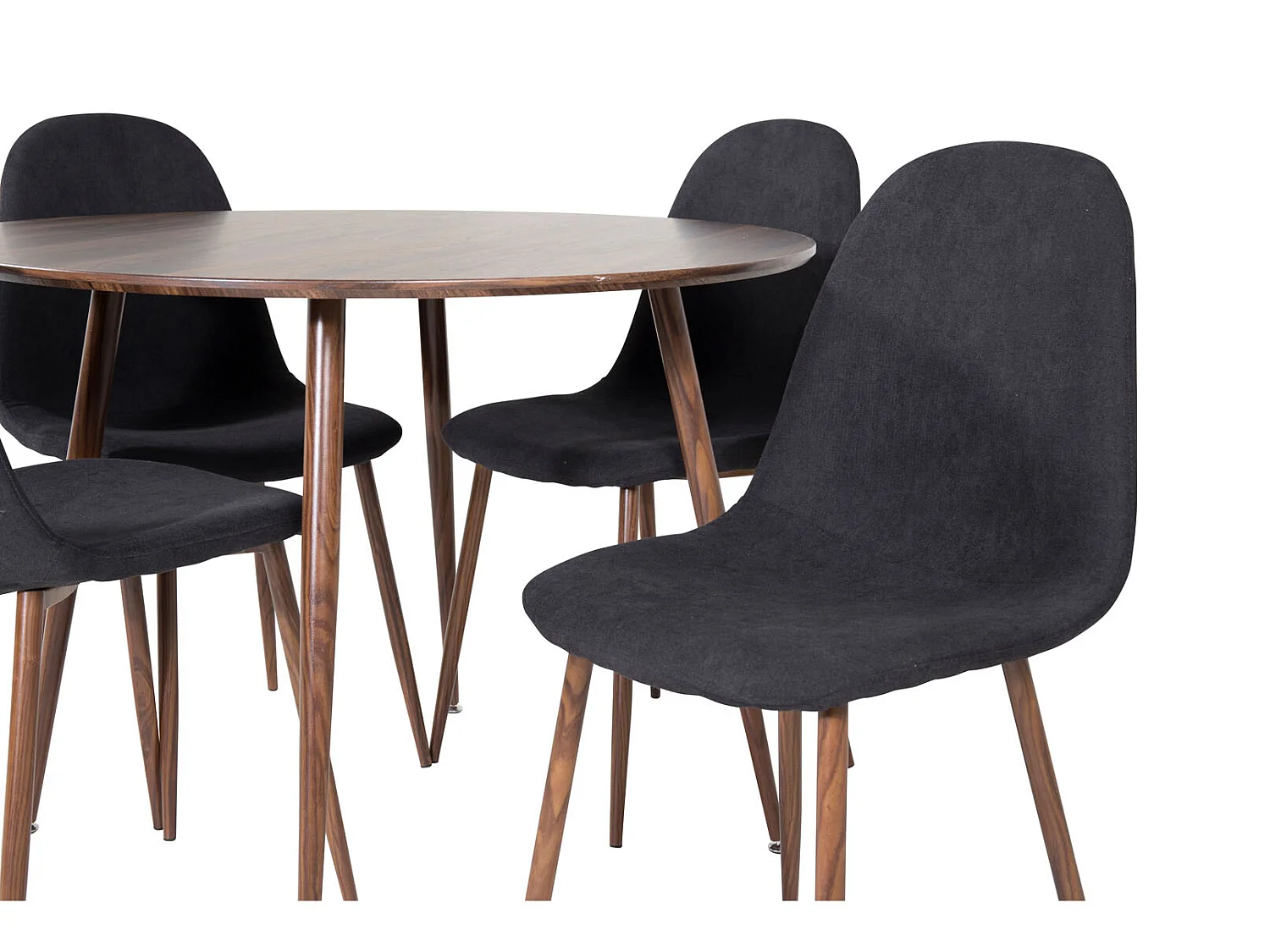 PlazaWA100 ensemble table, table noyer décor et 4 Polar chaises noir.