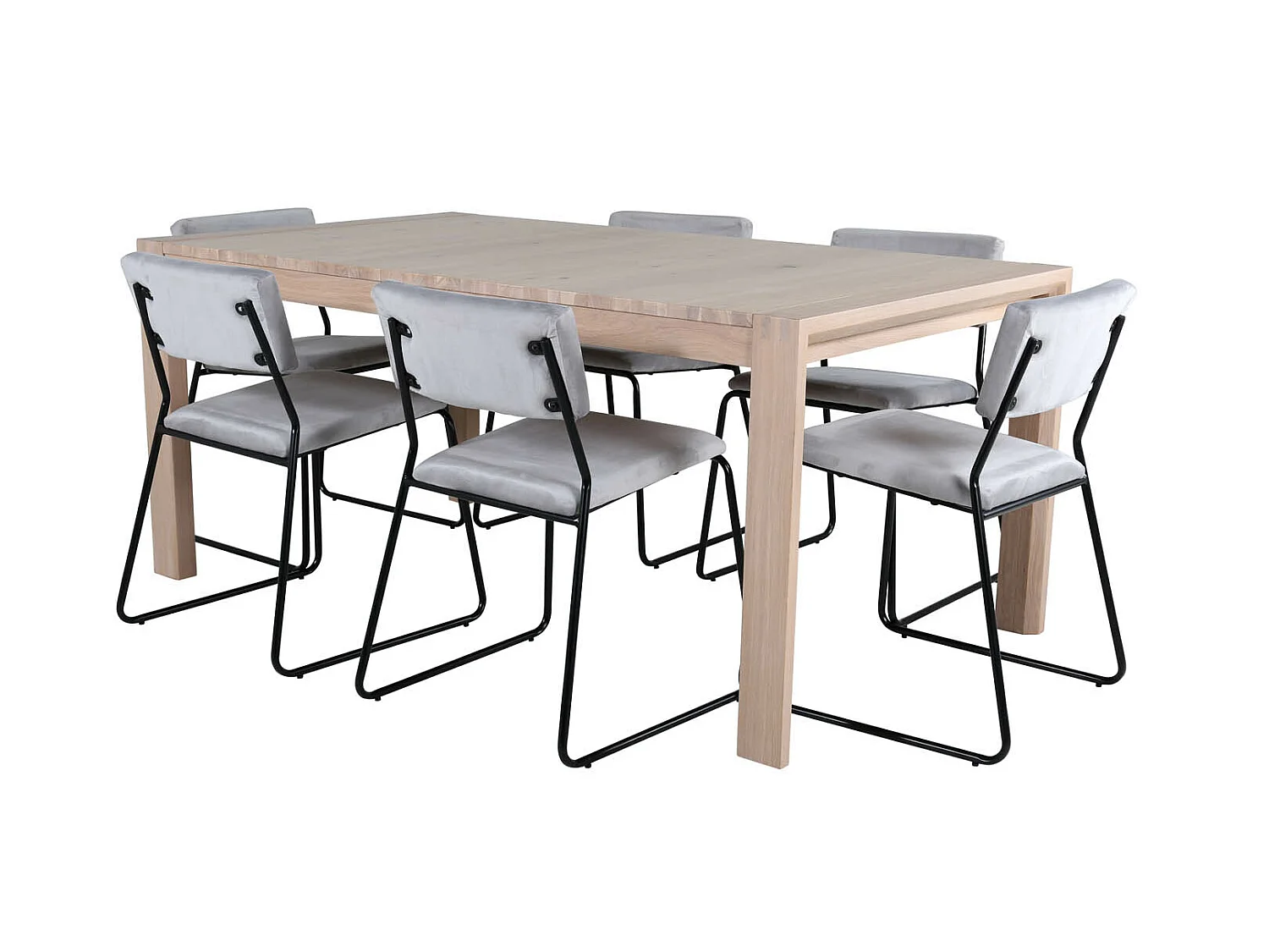 SliderWW ensemble table, table extensible longueur cm170 / 250 chêne blanc washeded et 6 Kenth chaises Velours gris.