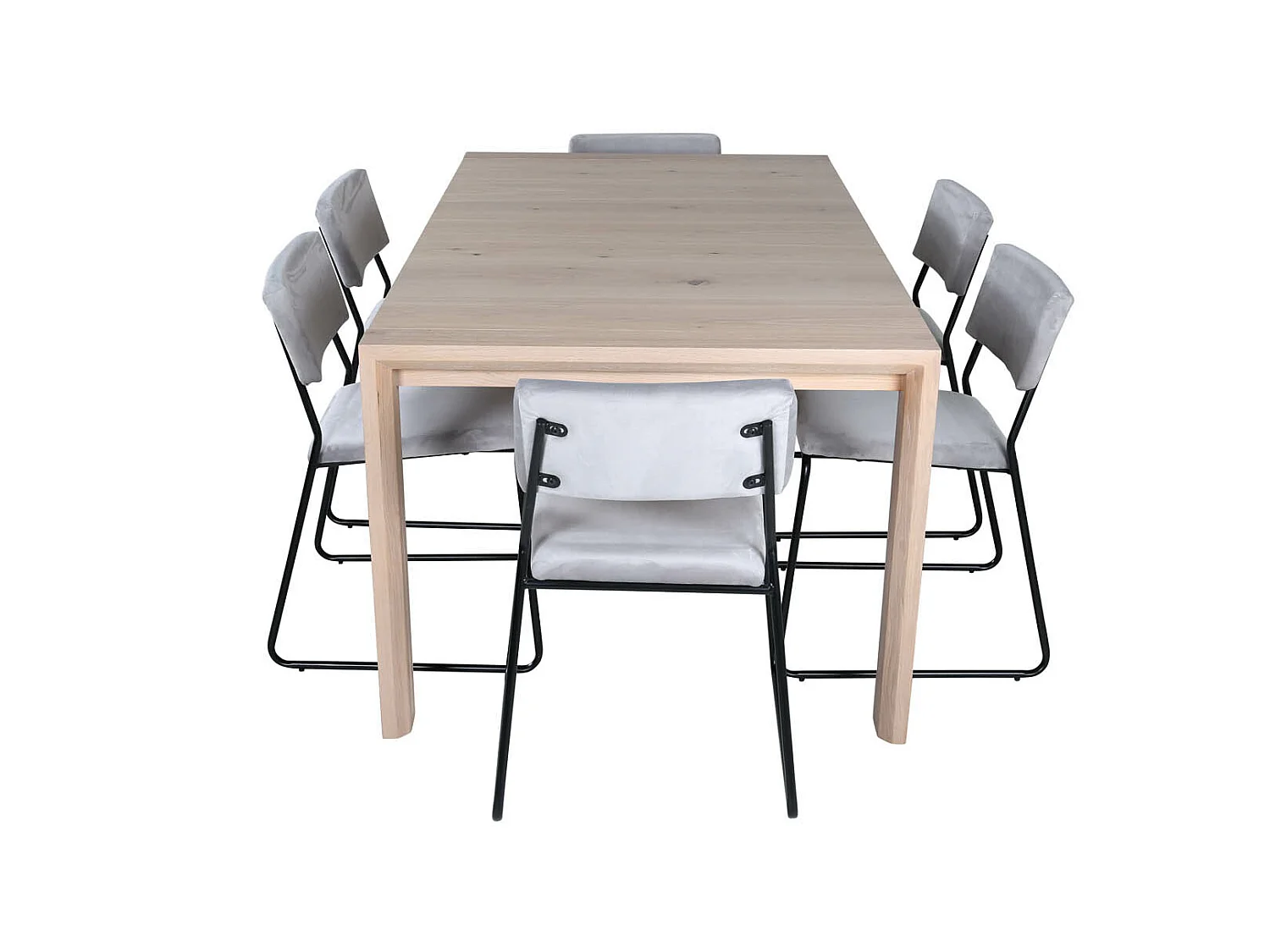 SliderWW ensemble table, table extensible longueur cm170 / 250 chêne blanc washeded et 6 Kenth chaises Velours gris.