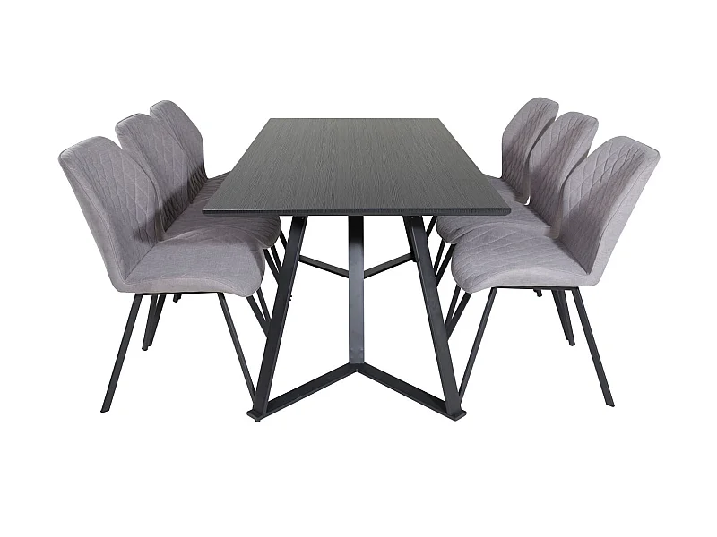 MarinaBLBL ensemble table, table noir et 6 Gemma chaises gris.