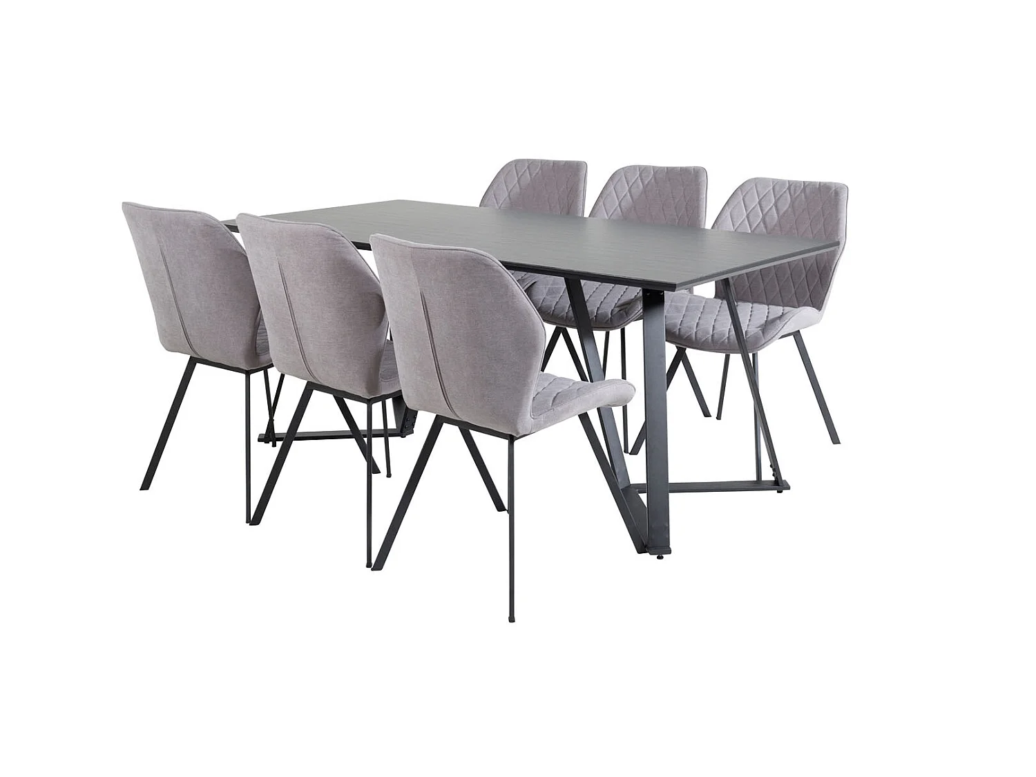 MarinaBLBL ensemble table, table noir et 6 Gemma chaises gris.