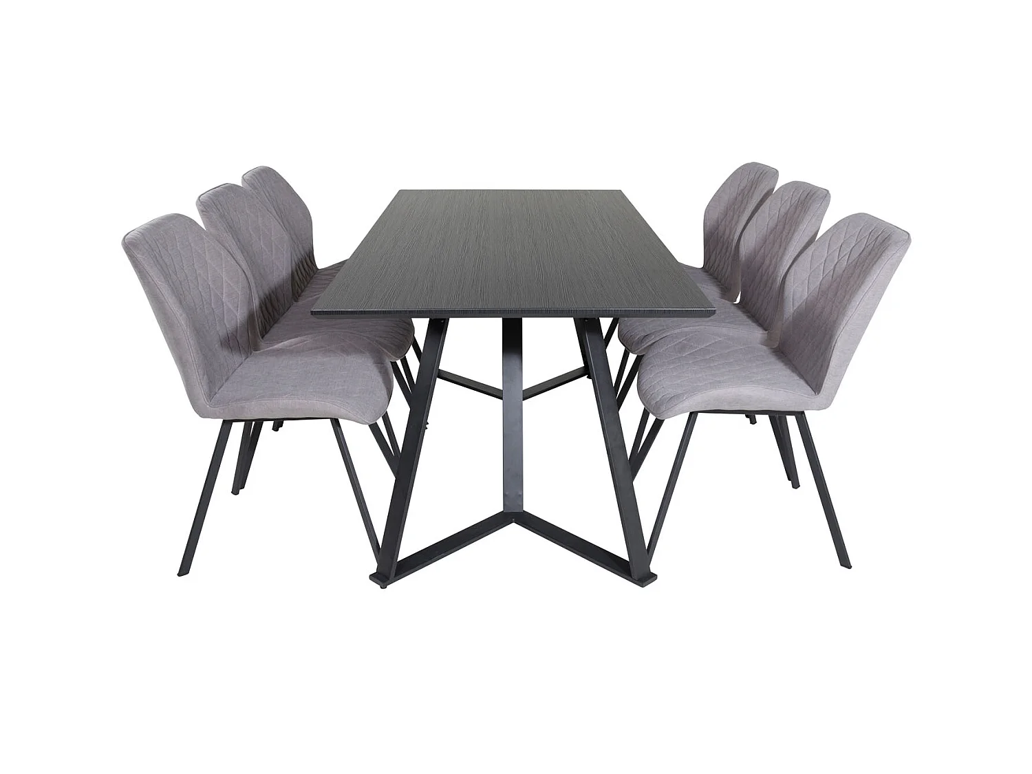 MarinaBLBL ensemble table, table noir et 6 Gemma chaises gris.