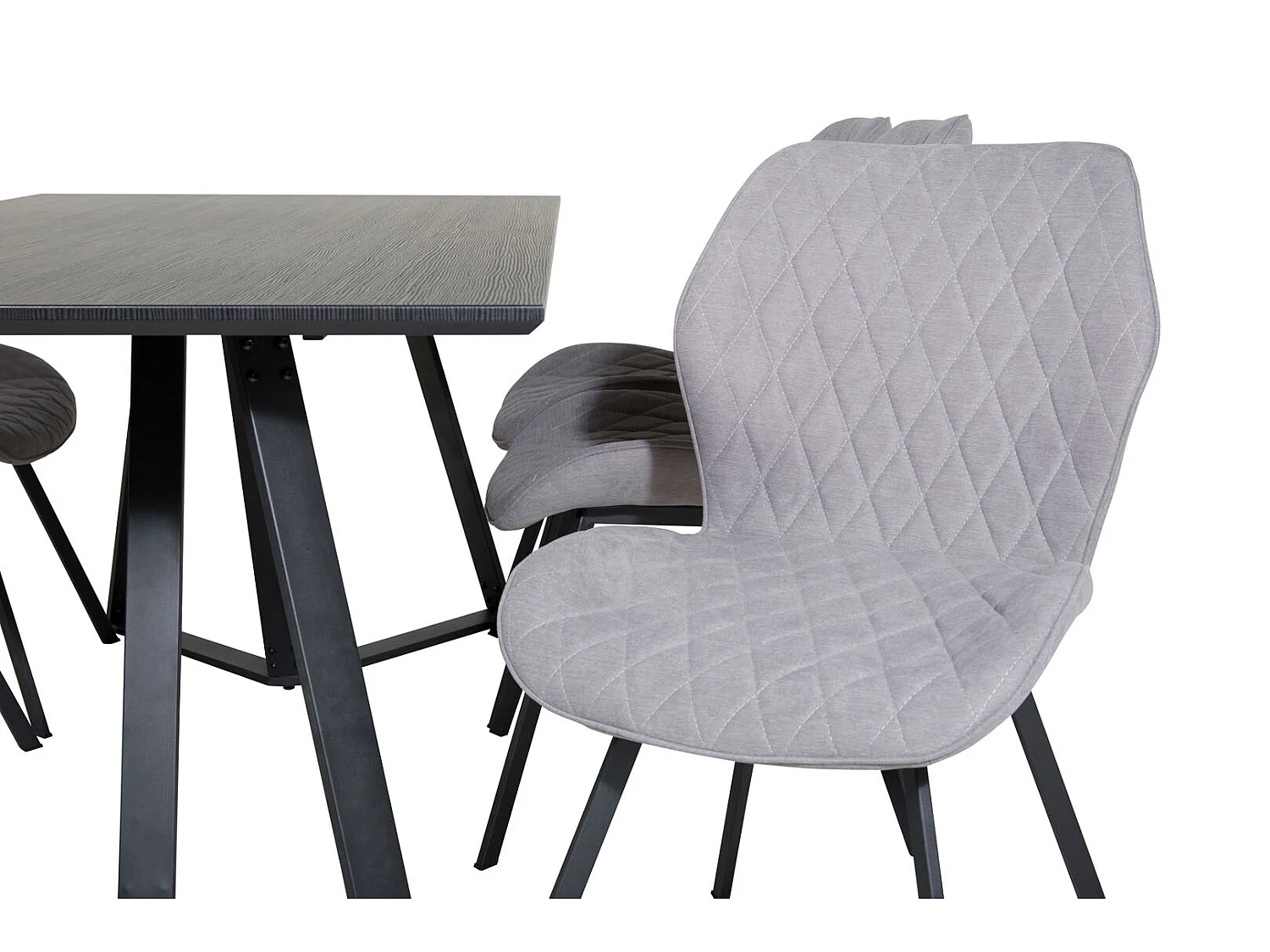 MarinaBLBL ensemble table, table noir et 6 Gemma chaises gris.