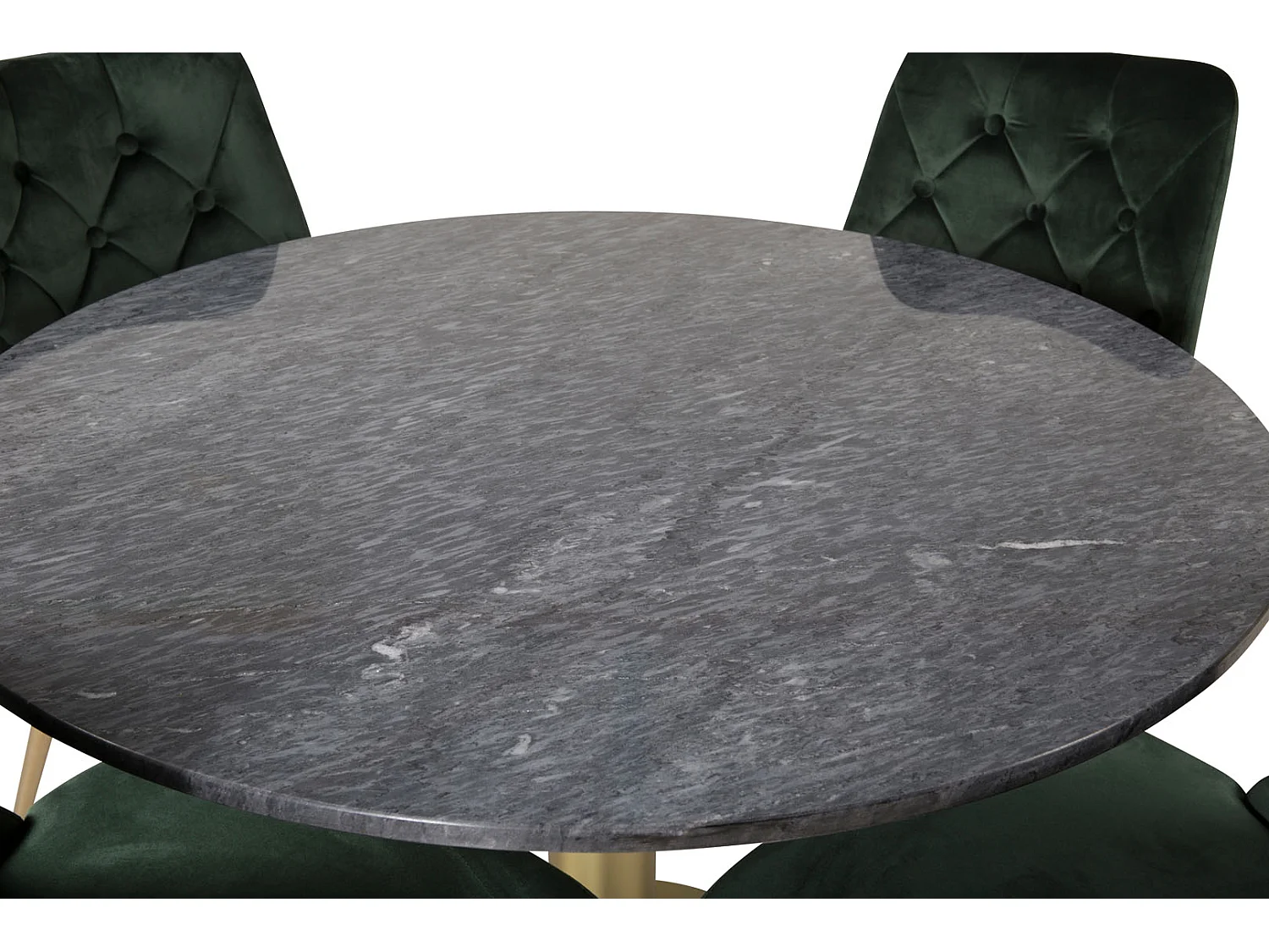 EstelleØ106BLBR ensemble table, table noir, marbre et 4 Velvet Deluxe chaises Velours vert, laiton décor.