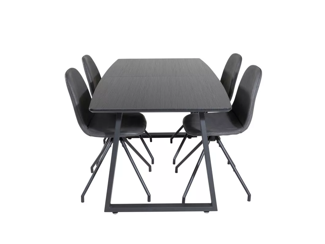 Kauf Unique IncaBLBL Essgruppe Esstisch Ausziehbarer Tisch Länge cm 160 / 200 schwarz und 4 Polar Esszimmerstühle PU Kunstleder schwarz