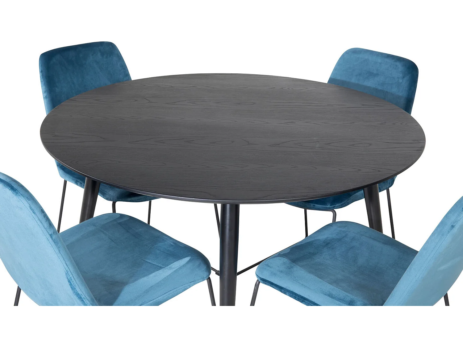 DippØ115BLBR ensemble table, table noir et 4 Muce chaises Velours bleu.