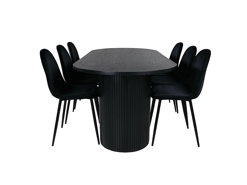 BiancaBL Essgruppe Esstisch schwarz und 6 Polar Esszimmerstühle Velour schwarz.