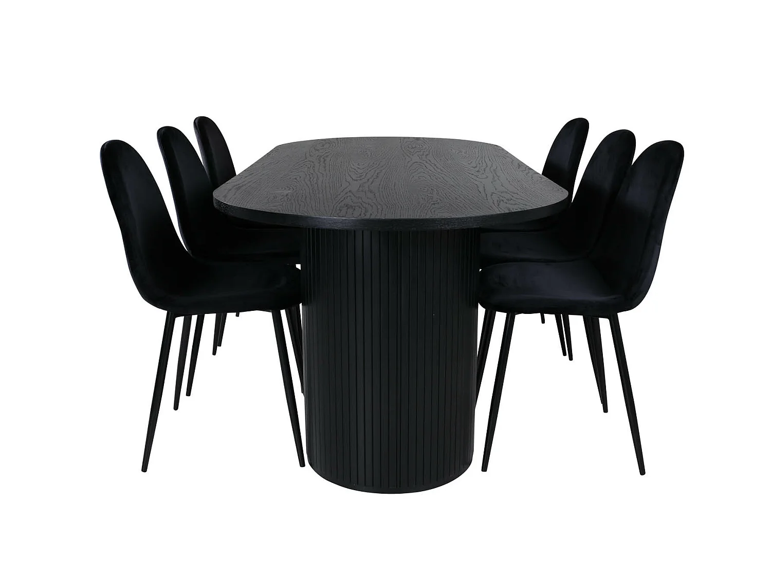 BiancaBL eethoek eetkamertafel zwart en 6 Polar eetkamerstal velours zwart.