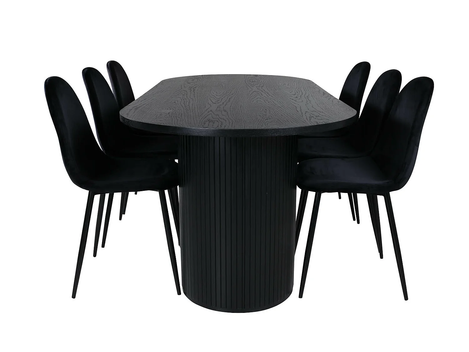 BiancaBL Essgruppe Esstisch schwarz und 6 Polar Esszimmerstühle Velour schwarz.