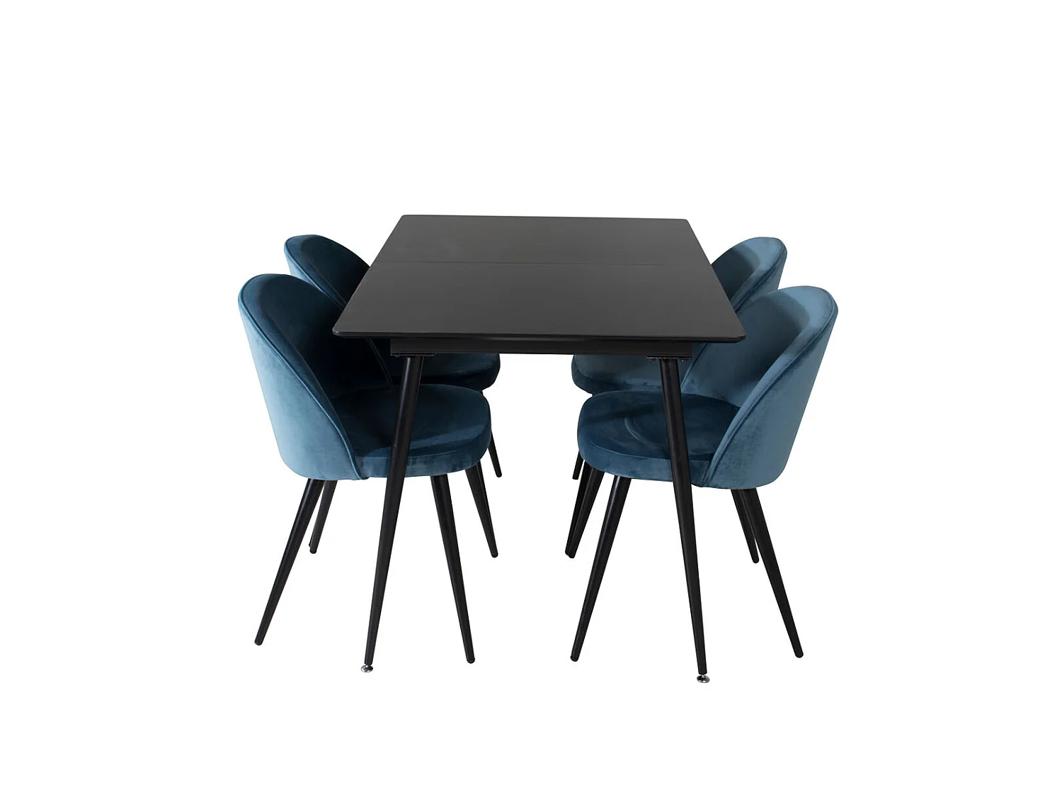 SilarBLExt ensemble table, table extensible longueur cm120 / 160 noir et 4 Velvet chaises Velours bleu, noir.