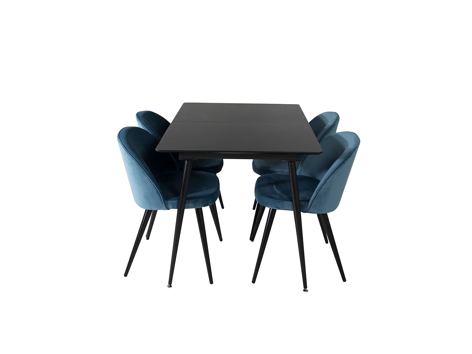 SilarBLExt ensemble table, table extensible longueur cm120 / 160 noir et 4 Velvet chaises Velours bleu, noir.