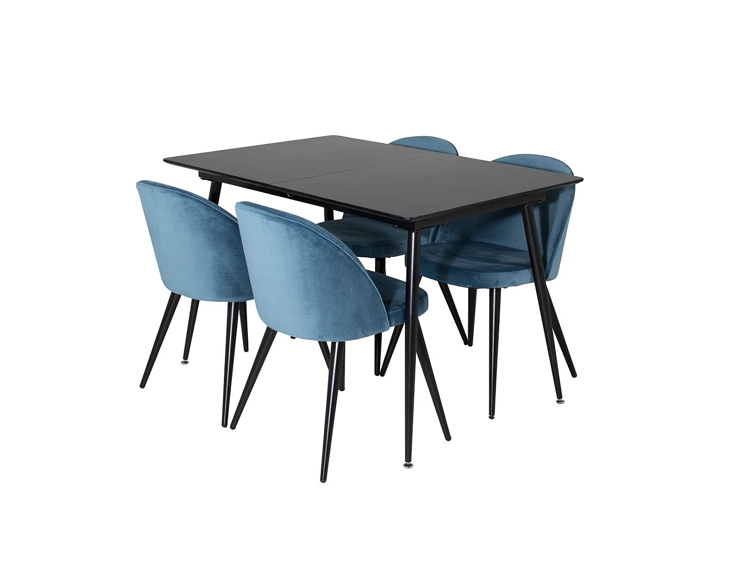SilarBLExt ensemble table, table extensible longueur cm120 / 160 noir et 4 Velvet chaises Velours bleu, noir.