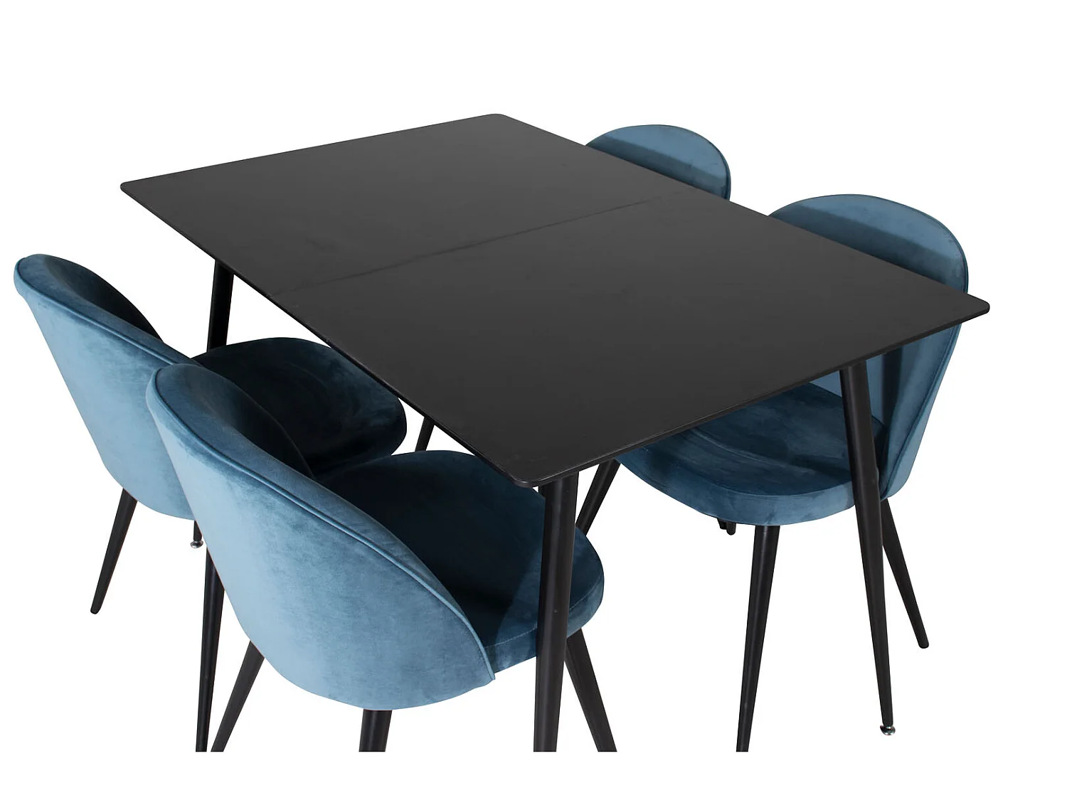 SilarBLExt ensemble table, table extensible longueur cm120 / 160 noir et 4 Velvet chaises Velours bleu, noir.