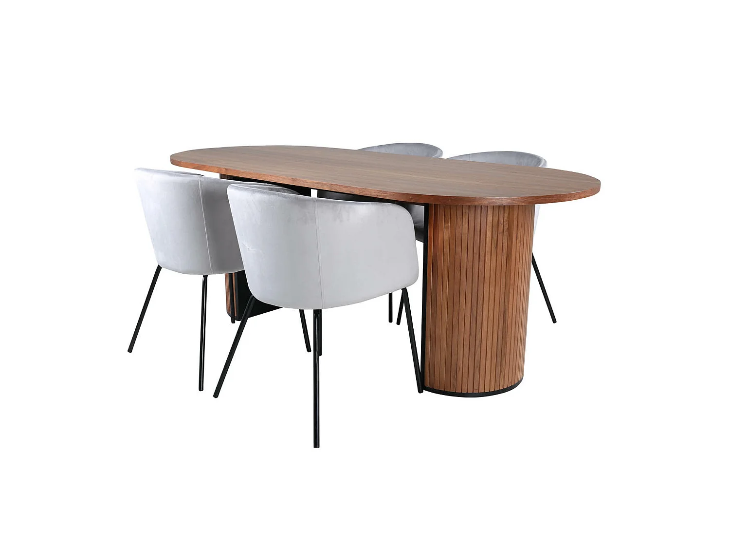 BiancaWA ensemble table, table noyer décor et 4 Berit chaises Velours gris.