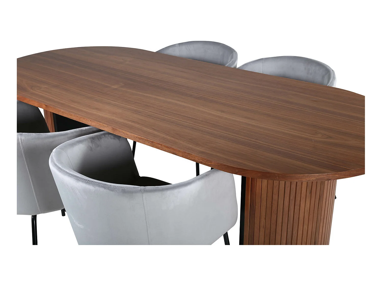 BiancaWA ensemble table, table noyer décor et 4 Berit chaises Velours gris.