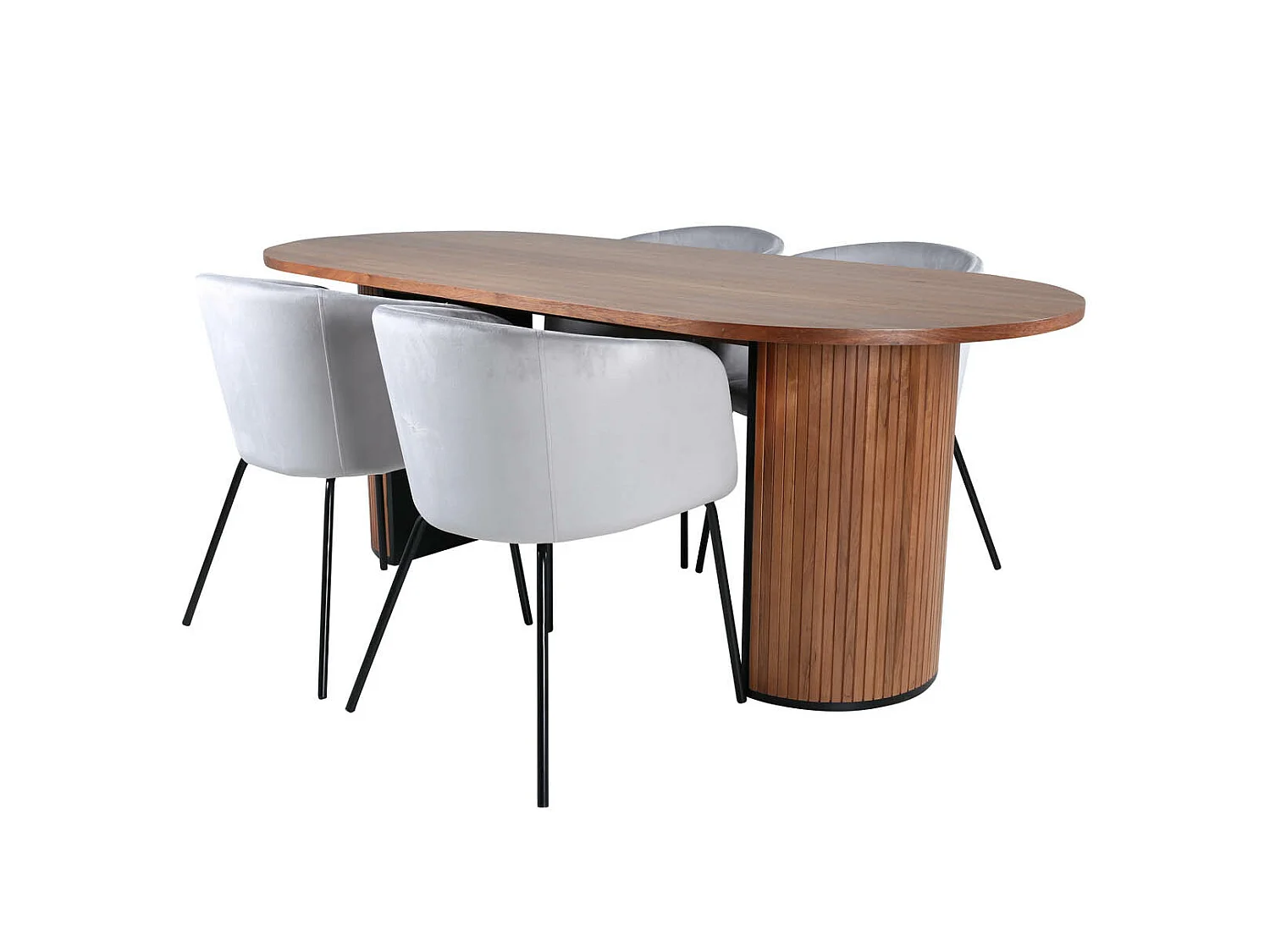 BiancaWA ensemble table, table noyer décor et 4 Berit chaises Velours gris.