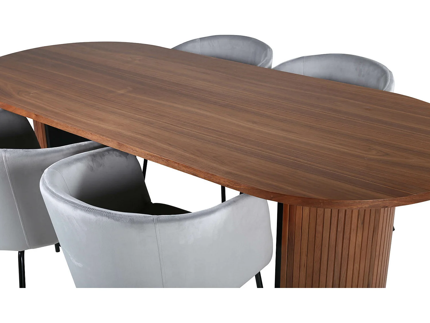 BiancaWA ensemble table, table noyer décor et 4 Berit chaises Velours gris.