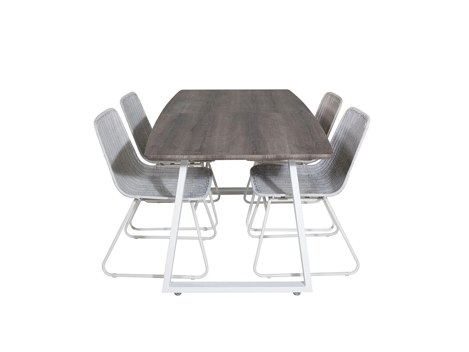 IncaNAWH eethoek eetkamertafel uitschuifbare tafel lengte cm 160 / 200 el hout decor grijs en 4 Cirebon eetkamerstal rotan whitewash.