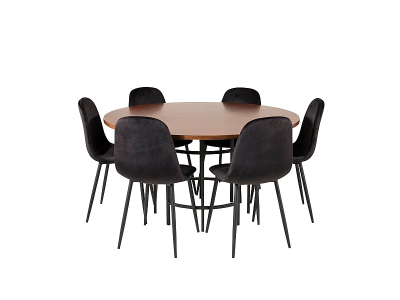 Copenhagen ensemble table, table marron et 6 Polar chaises Velours noir.