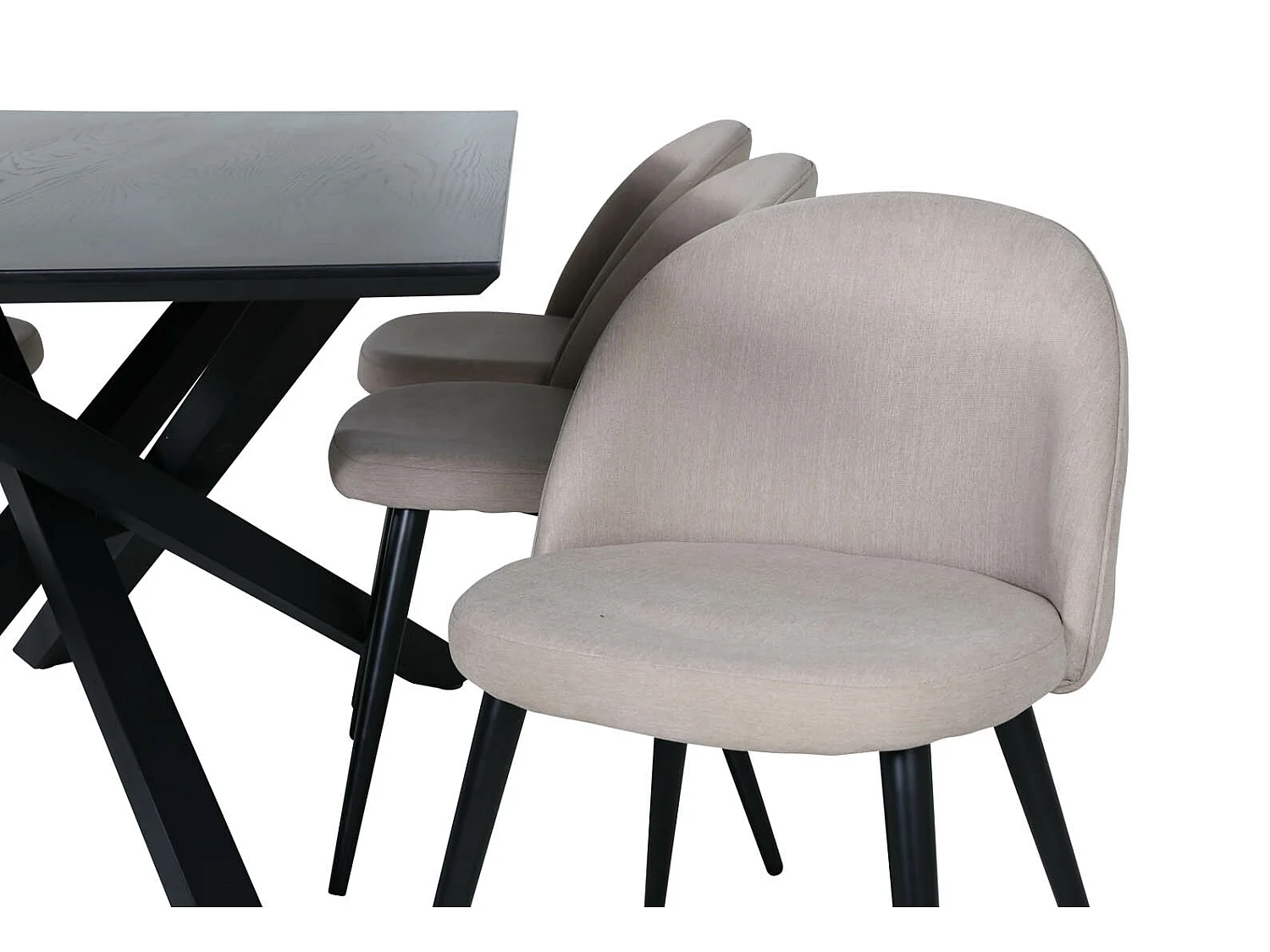 PiazzaBLBL Essgruppe Esstisch schwarz und 6 Velvet Stitches Esszimmerstühle beige.