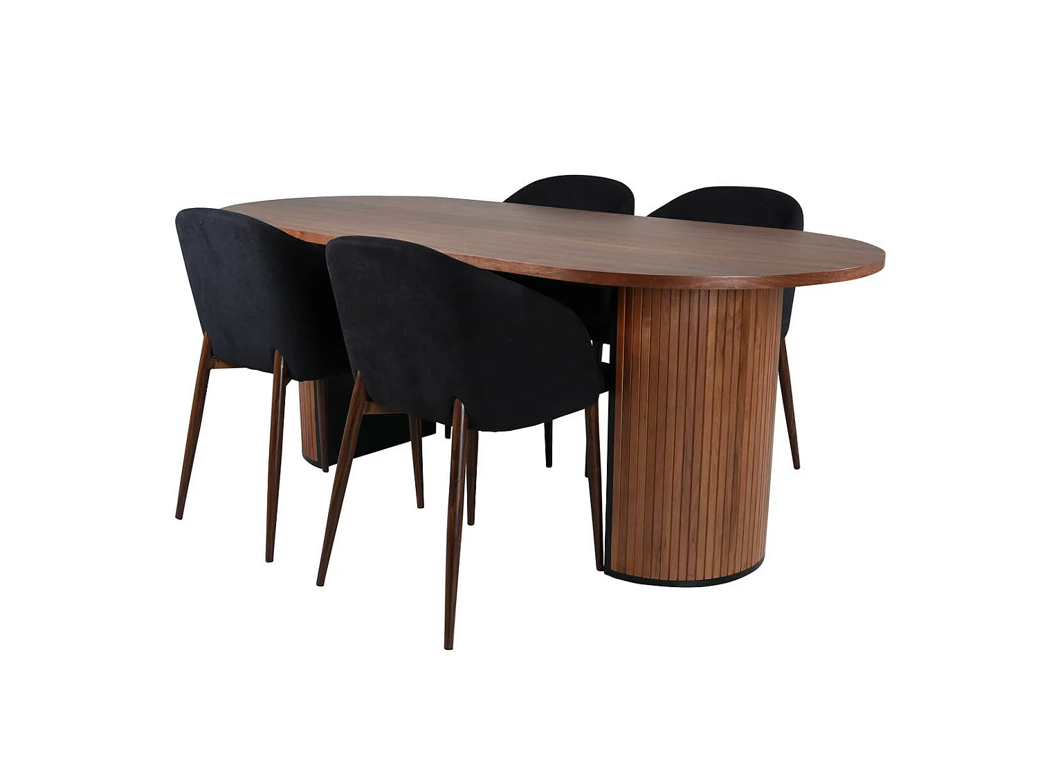 BiancaWA ensemble table, table noyer décor et 4 Arch chaises noir.