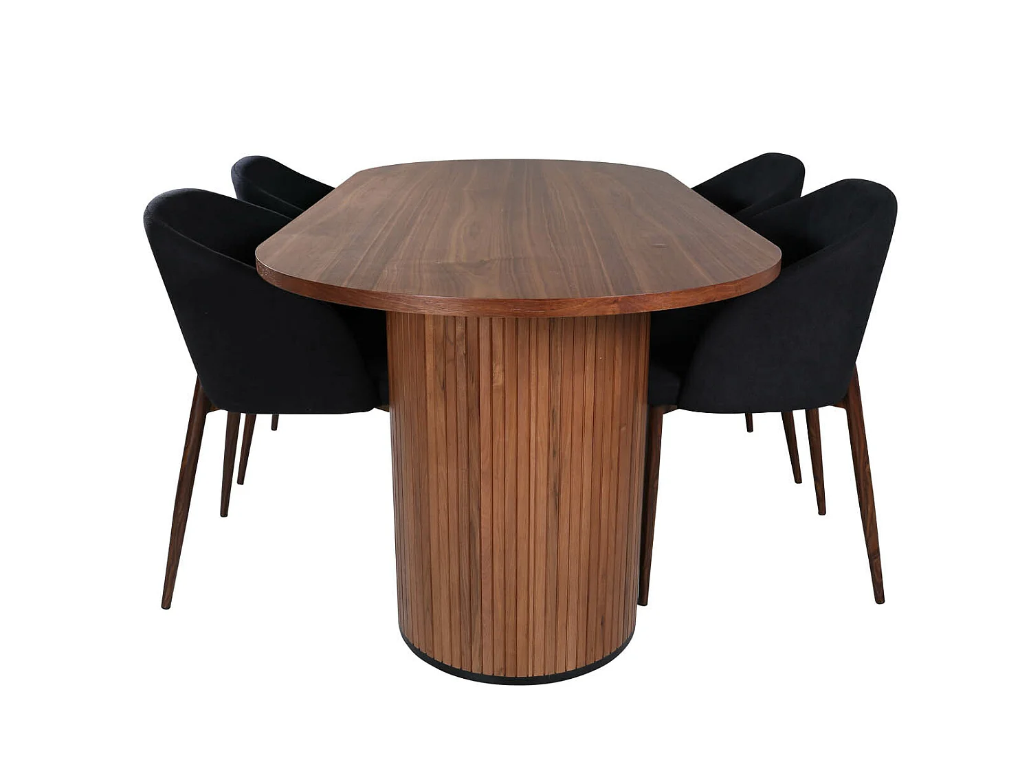 BiancaWA ensemble table, table noyer décor et 4 Arch chaises noir.