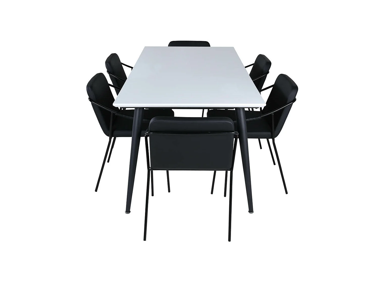 Jimmy195 ensemble table, table extensible longueur cm195 / 285 blanc et 6 Tvist chaises Similicuir PU noir.