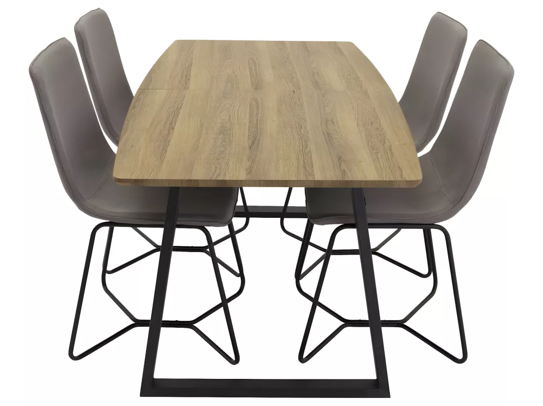 Kauf Unique IncaNABL Essgruppe Esstisch Ausziehbarer Tisch Länge cm 160 / 200 El Holz dekor und 4 X-chair Esszimmerstühle grau