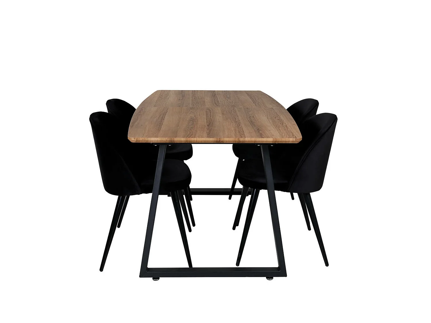 IncaNABL ensemble table, table extensible longueur cm160 / 200 El bois décor et 4 Velvet chaises Velours noir.