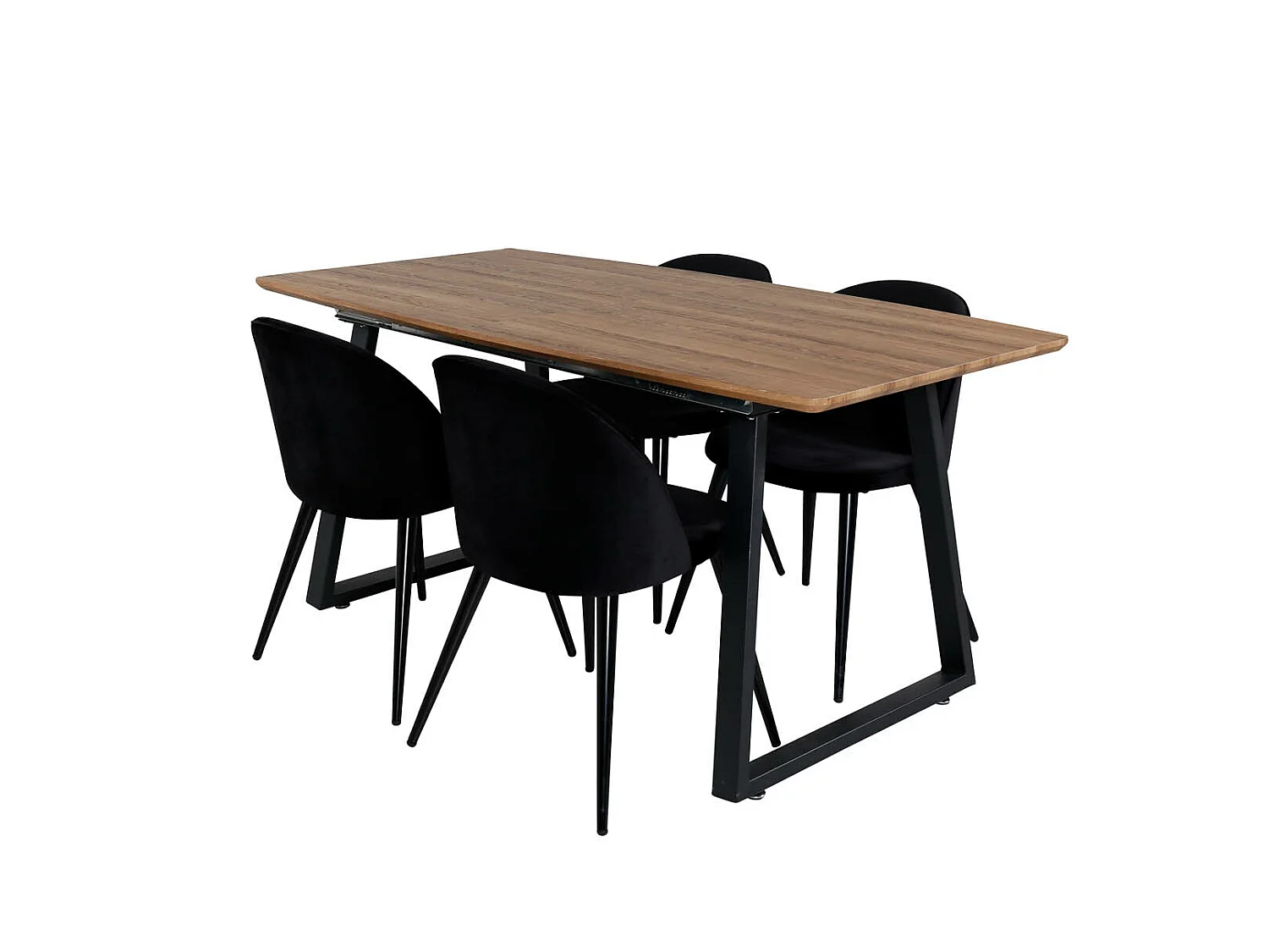 IncaNABL ensemble table, table extensible longueur cm160 / 200 El bois décor et 4 Velvet chaises Velours noir.