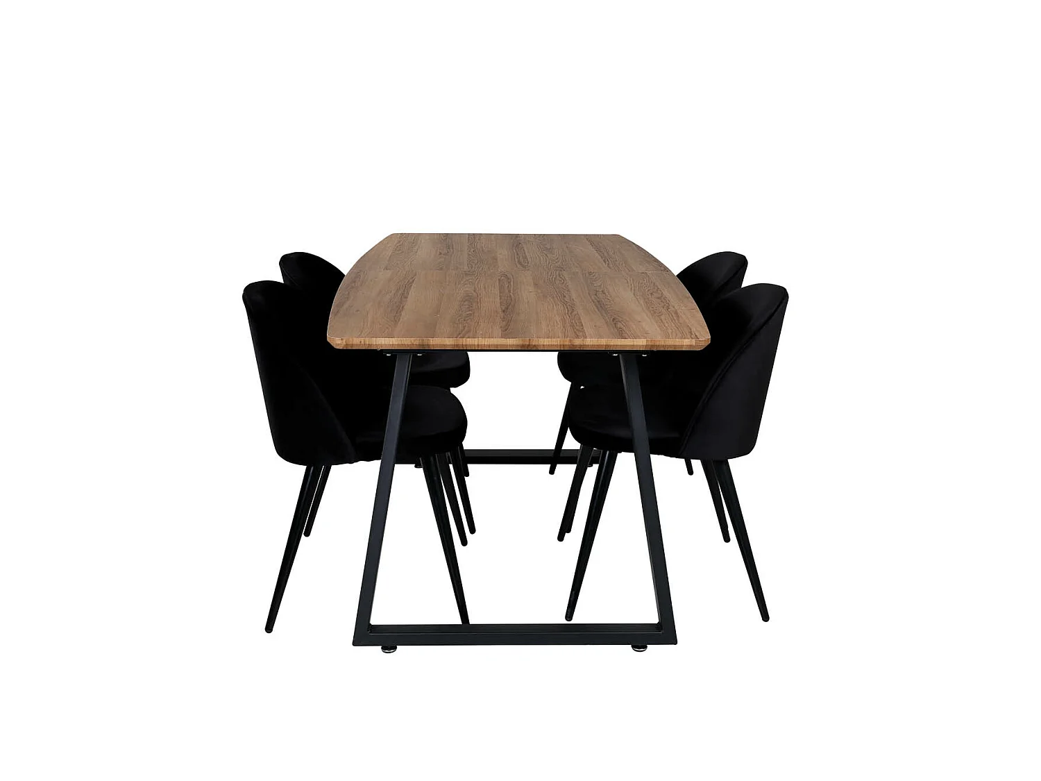IncaNABL eethoek eetkamertafel uitschuifbare tafel lengte cm 160 / 200 el hout decor en 4 Velvet eetkamerstal velours zwart.