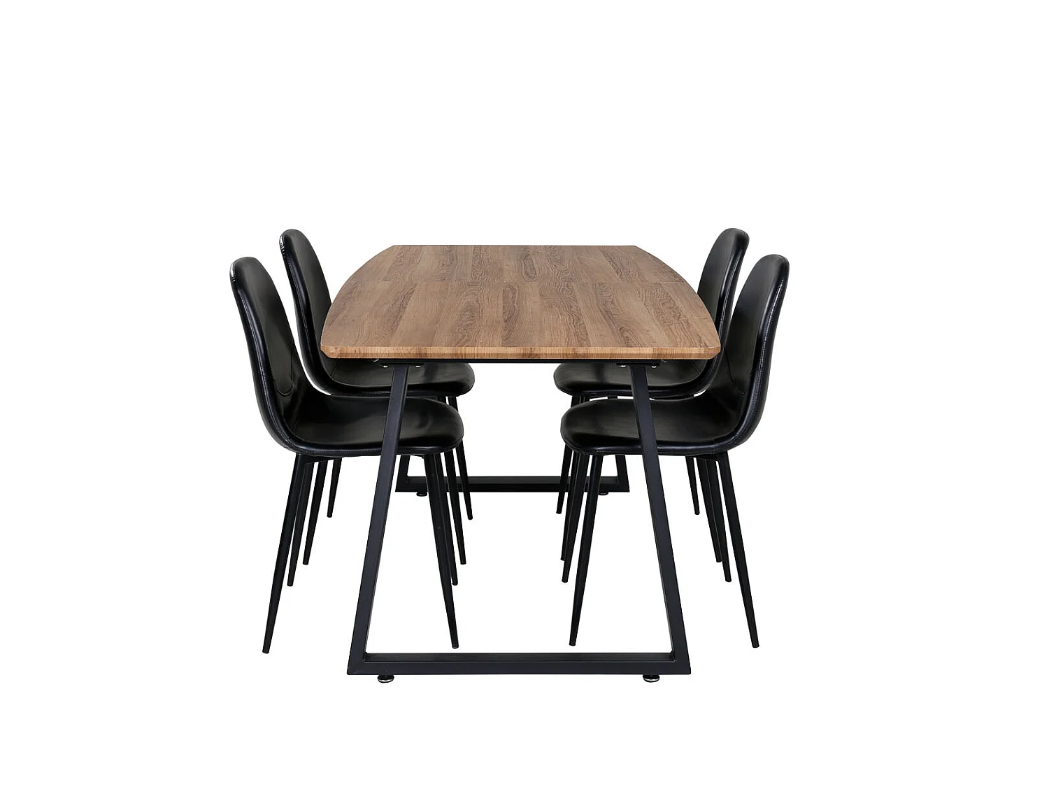 IncaNABL ensemble table, table extensible longueur cm160 / 200 El bois décor et 4 Polar chaises Similicuir PU noir.