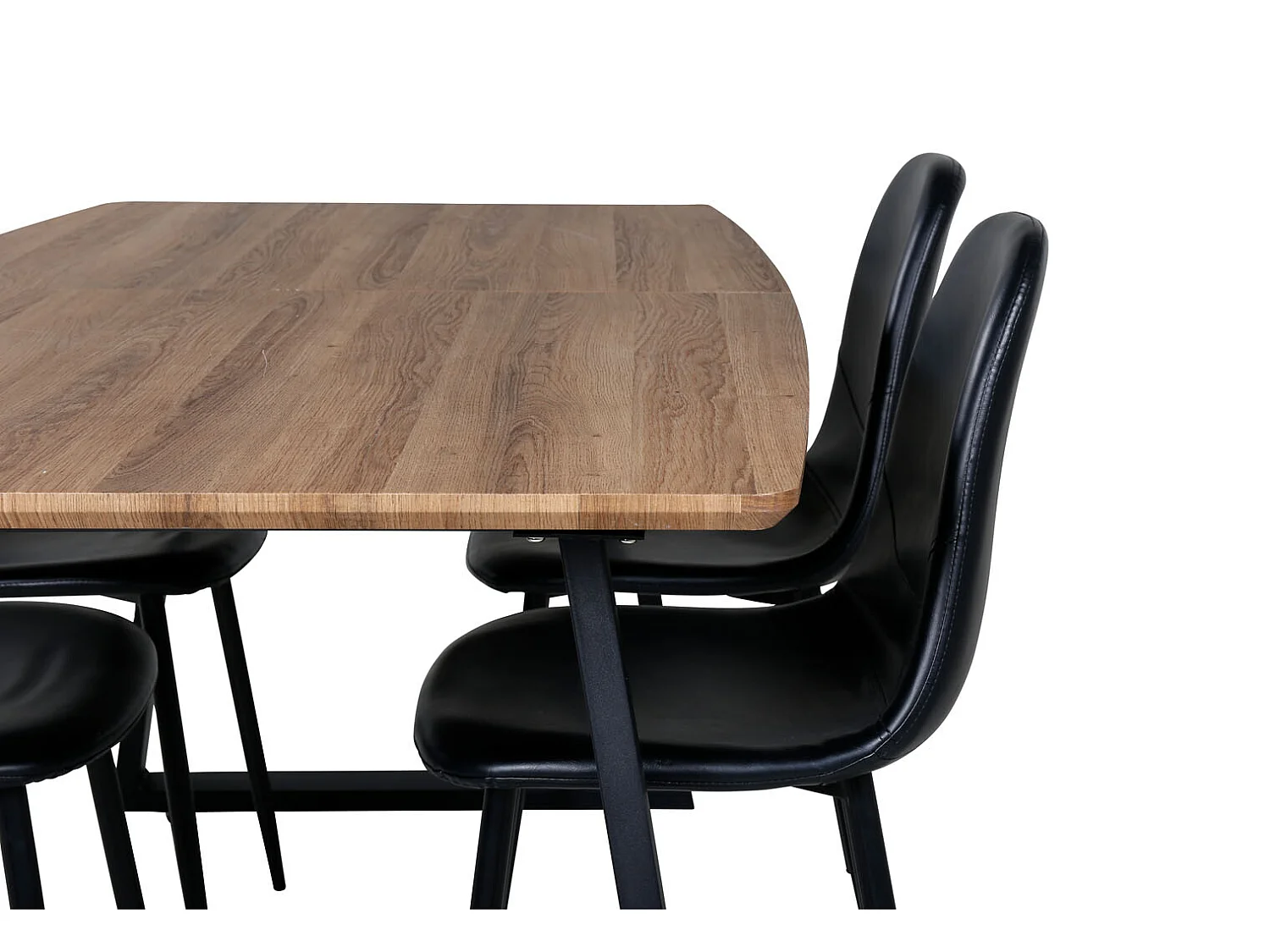 IncaNABL ensemble table, table extensible longueur cm160 / 200 El bois décor et 4 Polar chaises Similicuir PU noir.