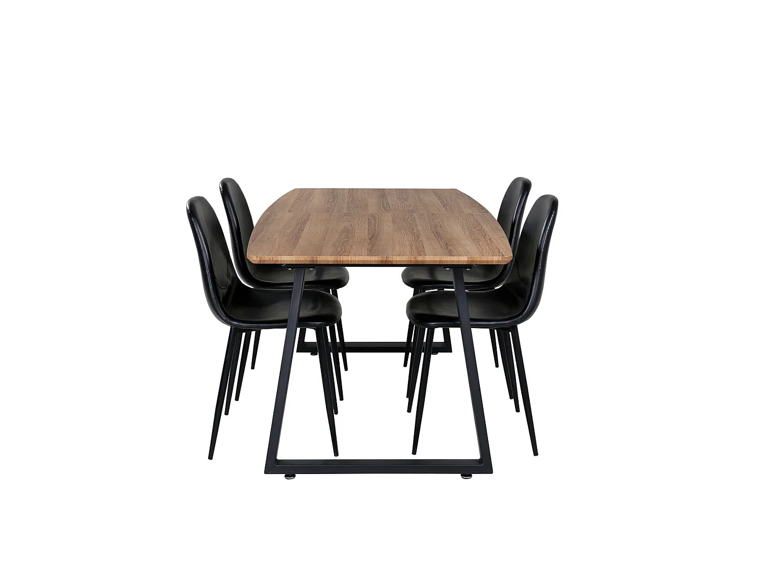 IncaNABL Essgruppe Esstisch Ausziehbarer Tisch Länge cm 160 / 200 El Holz dekor und 4 Polar Esszimmerstühle PU Kunstleder schwarz PU Kunstleder.
